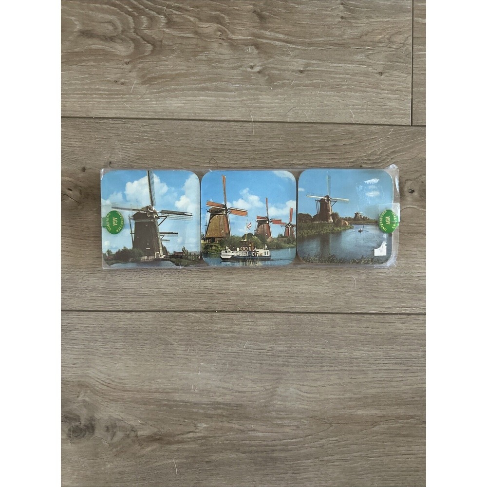 Set of 6 New UNTERSETZER‎ 3 3/4" Cork Coasters in Windmills